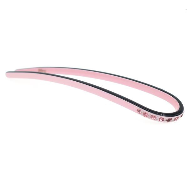 Simple Cellulose Acetate 2-Prong Hair Fork Hairstick with Rhinestones Pink