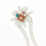 Yellow Cellulose Acetate Flower Hair Fork Stick with Rhinestones & Glass Pearls