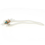 White Cellulose Acetate Flower Fork Hair Stick with Rhinestones and Glass Pearls
