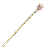 Antique Brass Finish Hair Stick with Rhinestone Flower and Large Glass Pearl