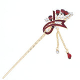 Purple Enamel Hair Stick with Rhinestones and Tassels Feather