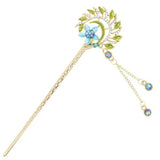 Gold Finish Colored Flower Wreath Hair Stick with Rhinestones and Tassels