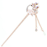 Gold Finish Peacock Hair Stick with Shell Rhinestones Glass Pearls and Tassels