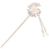 Flower Wreath Gold Finish Hair Stick with Shell Rhinestones Glass Pearl Tassels