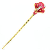 Gold Finish Violet Enamel Calla Lily Hair Stick with Rhinestones