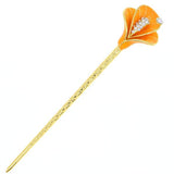 Gold Finish Enamel Calla Lily Hair Stick with Rhinestones