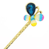 Gold Finish Enamel Butterfly Hair Stick with Rhinestones