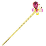 Gold Finish Enamel Butterfly Hair Stick with Rhinestones