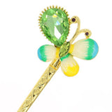 Gold Finish Enamel Butterfly Hair Stick with Rhinestones Red