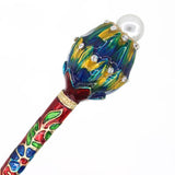 Violet Enamel Cloisonne Hair Stick with Rhinestones and Glass Pearl Lotus Bud