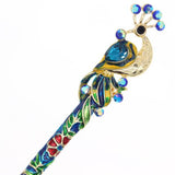 Red Enamel Cloisonne Peacock Hair Stick with Rhinestones