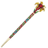 Enamel Cloisonne Blooming Flower Hair Stick with Rhinestones Red