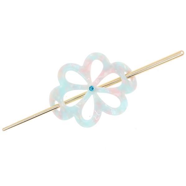 Cellulose Acetate Floral Bun Cover and Hair Stick 2-pc Set Yellow