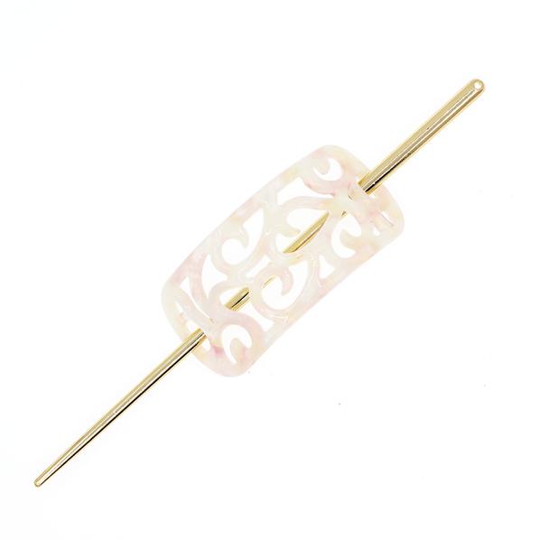 Cellulose Acetate Oval Swirl Pattern Bun Cover and Hair Stick 2-pc Set Cream