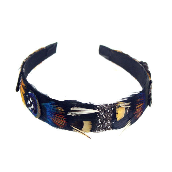 Multi-colored Peacock Feather Hairband 1.25" wide 