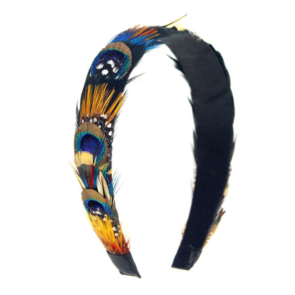 Multi-colored Peacock Feather Hairband 1.25" wide