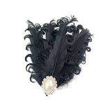 Black Curly Feather and Pearl Hairband Kit Adjustable Removable