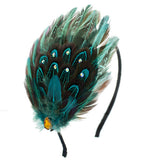 Blue Feather Adjustable Removable Hairband with Rhinestones