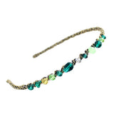 Golden Thread Wrapped Hairband with Acrylic Crystal Beads Green