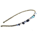 Golden Thread Wrapped Hairband with Acrylic Crystal Beads Blue