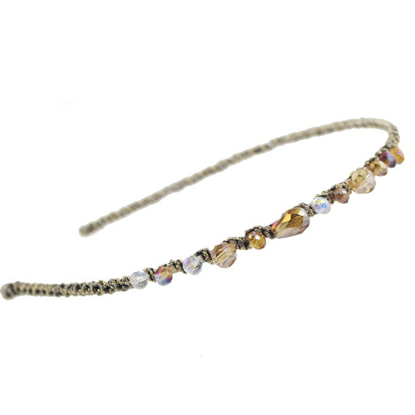 Golden Thread Wrapped Hairband with Acrylic Crystal Beads Champagne