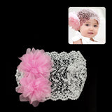 Babys Wide Lace Stretch Headband with Flowers