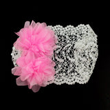 Babys Wide Lace Stretch Headband with Flowers