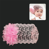 Babys Wide Lace Stretch Headband White with Pink Flowers
