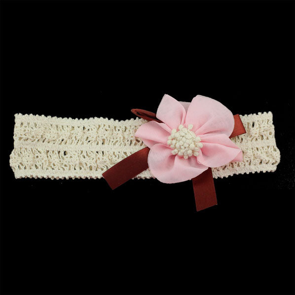 Girls Crochet Stretch Headband with Bow and Flower Red
