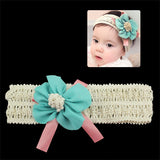 Girls Crochet Stretch Headband with Bow and Flower Pink