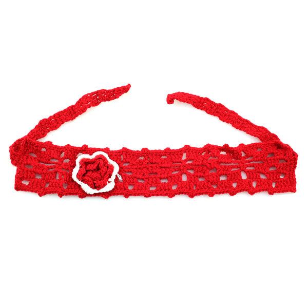 Girls Crochet Tie-up Headband with Flower Fuchsia