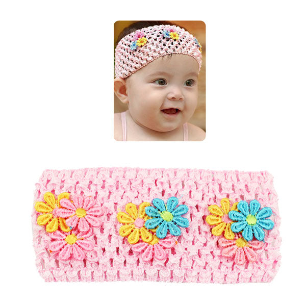 Babys Wide Mesh Stretch Headband with Flowers