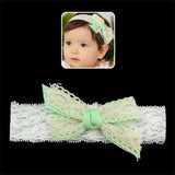 Girls White Lace Stretch Headband with Green Bow