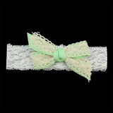 Girls White Lace Stretch Headband with Green Bow
