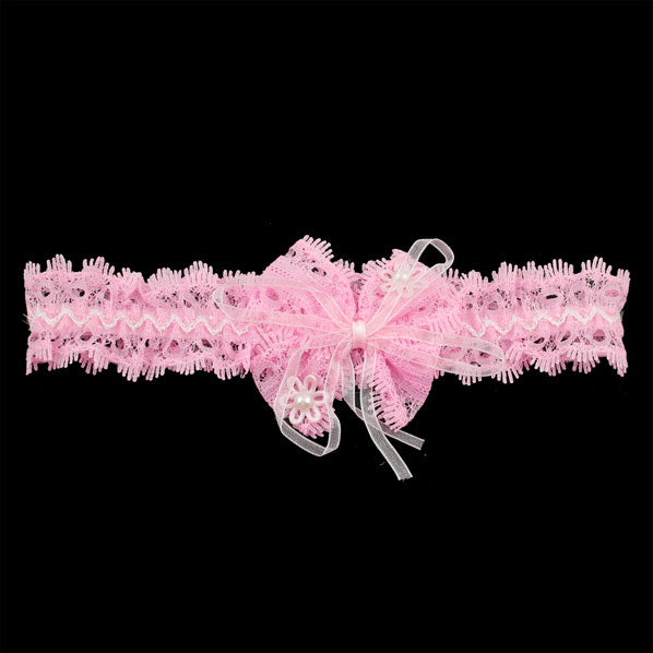 Girls Pink Lace Stretch Headband with Bow