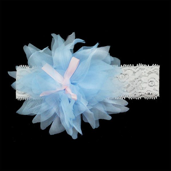 Girls White Lace Stretch Headband with Flower