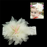 Girls White Lace Stretch Headband with Flower