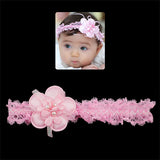 Girls Lace Stretch Headband with Flower and Pearls Pink