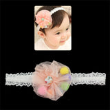 Girls White Lace Stretch  Headband with Mesh Flower and Colorful Beads Yellow