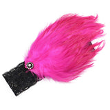 Girls Black Lace Stretch Hairband with Large Hotpink Feather Piece & Rhinestones