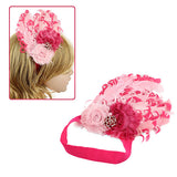 Girls Duel-Tone Pink Curly Feather & Flowers Pink Stretch Hairband