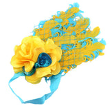 Girls Yellow Blue Feather with Flower & Sequined Bow Stretch Hairband