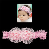 Girls Pink Lace Stretch Hairband with Flowers