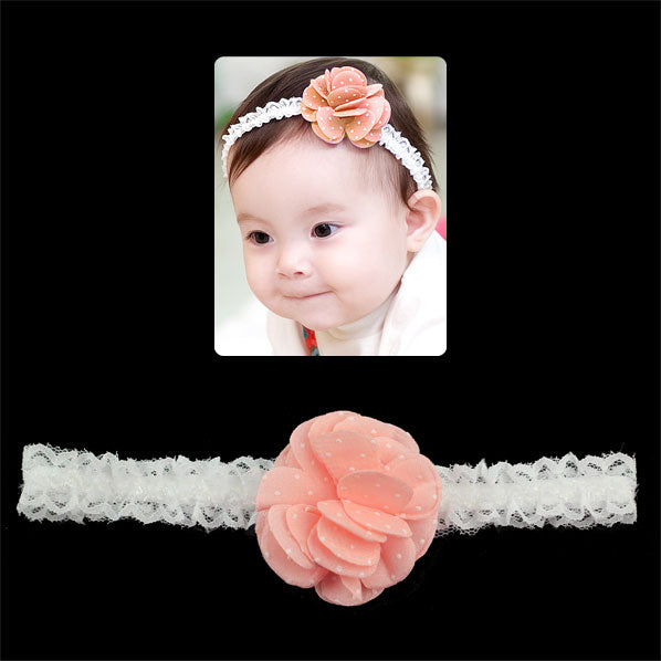 Girls White Lace Stretch Hairband with Dotted Flower