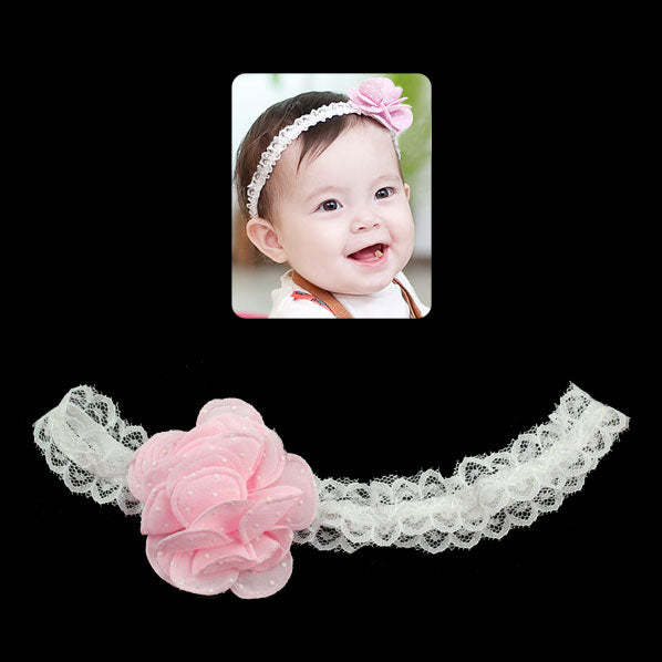 Girls White Lace Stretch Hairband with Dotted Flower