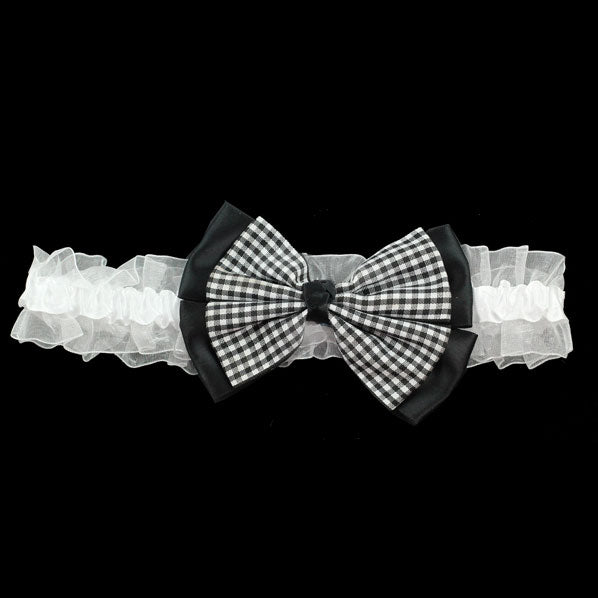 Girls Stretch Hairband with Checker Pattern Bow