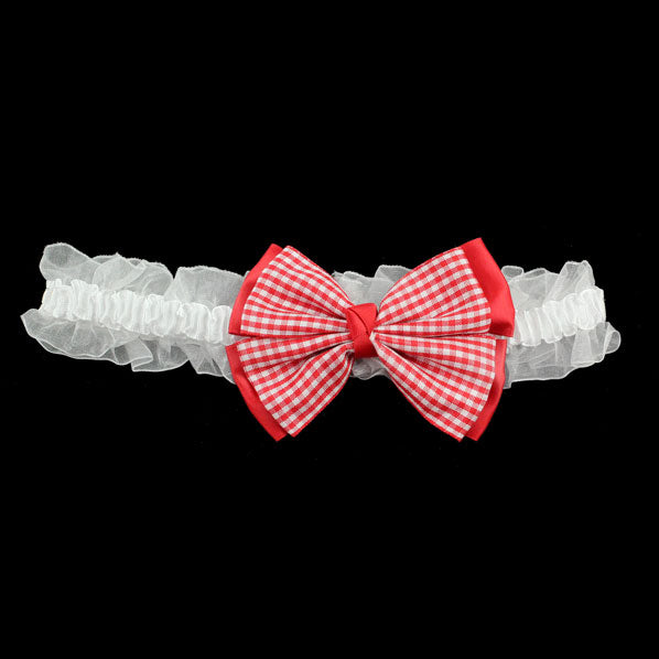 Girls Stretch Hairband with Checker Pattern Bow Pink