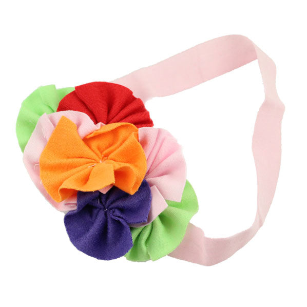 Girls Soft Fabric Flowers Stretch Headband Multi-colored