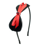 Red Bow Over Black Feather Hairband