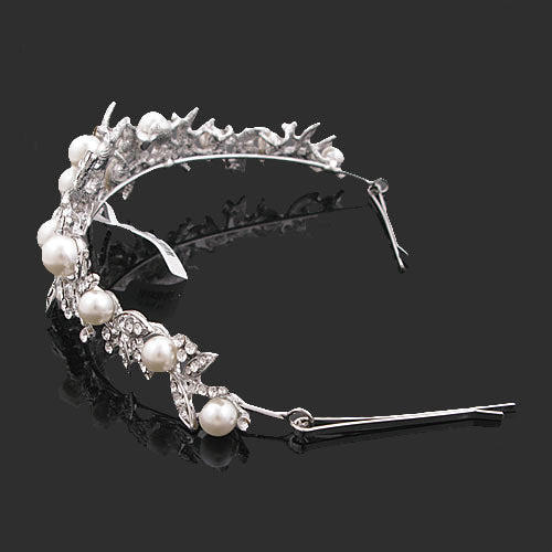 LUX Swarovski Rhinestone and Pearl Flowers Half Length Bridal Tiara